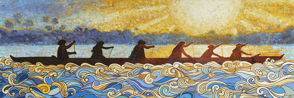 Aloha Kakahiaka (Good Morning) by Jeanne Bitz, Oil, 26 x 78 x 1.5