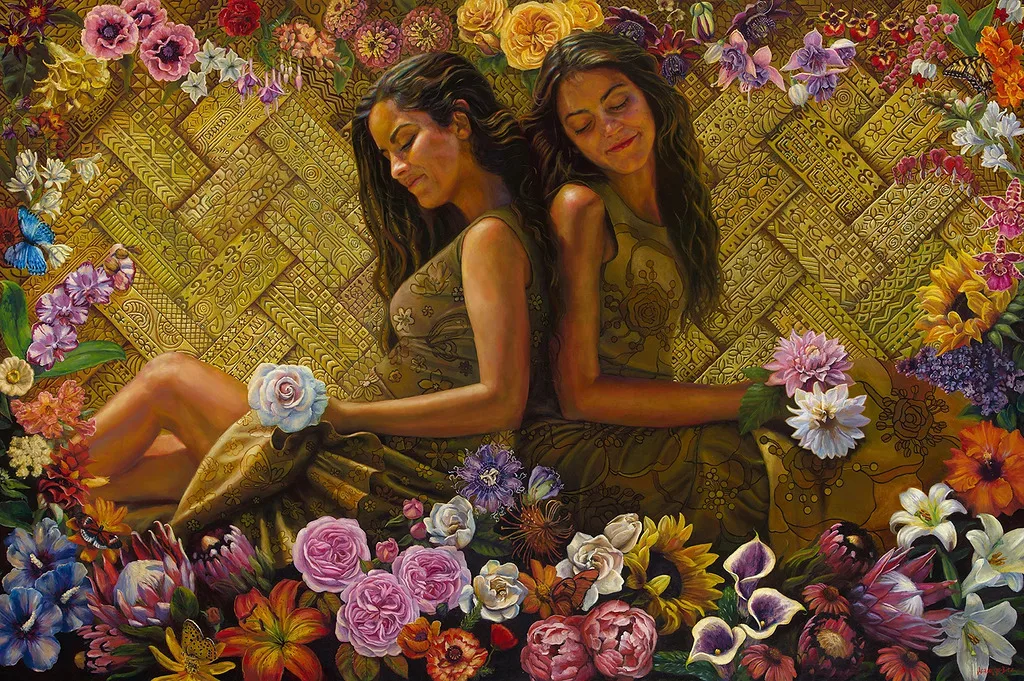 Aloha Sisterhood by Jeanne Bitz, Oil, 48 x 72 x 1.5