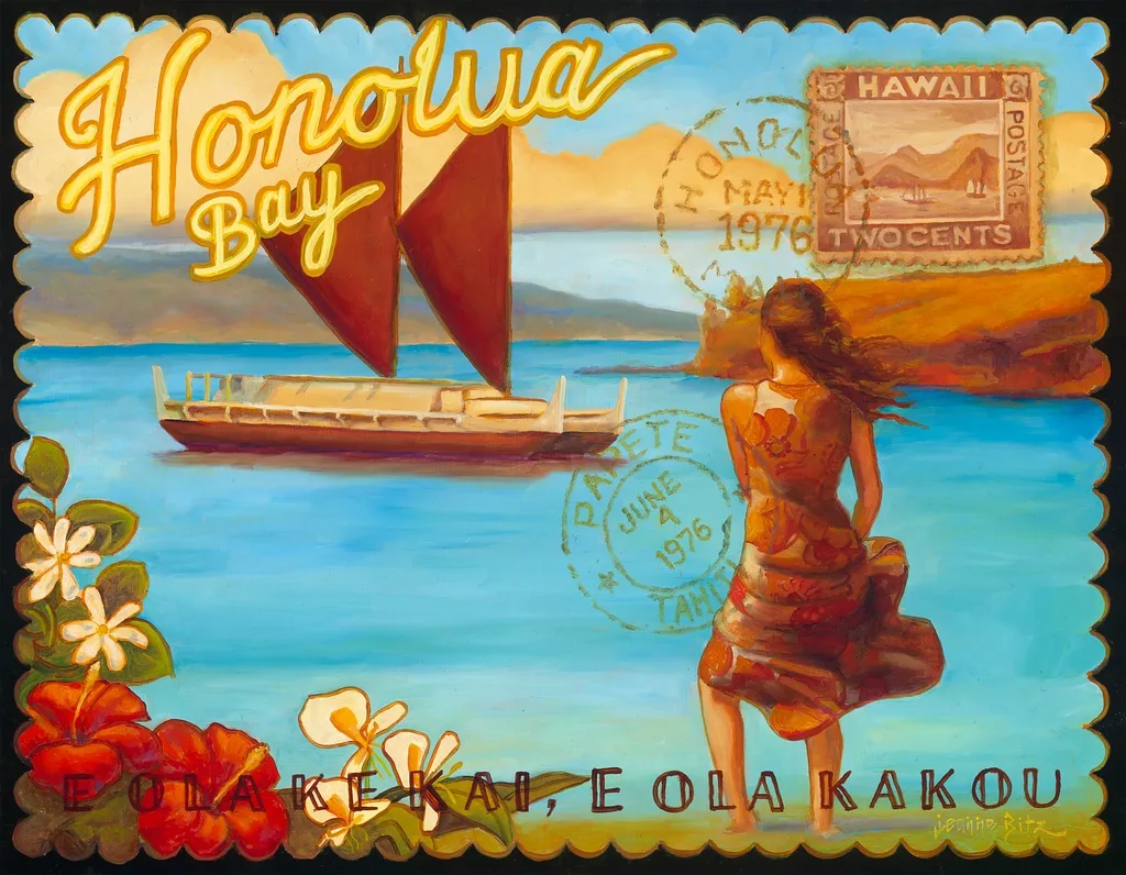 Honolua Bay by Jeanne Bitz, Oil, 14 x 18 x 1.5