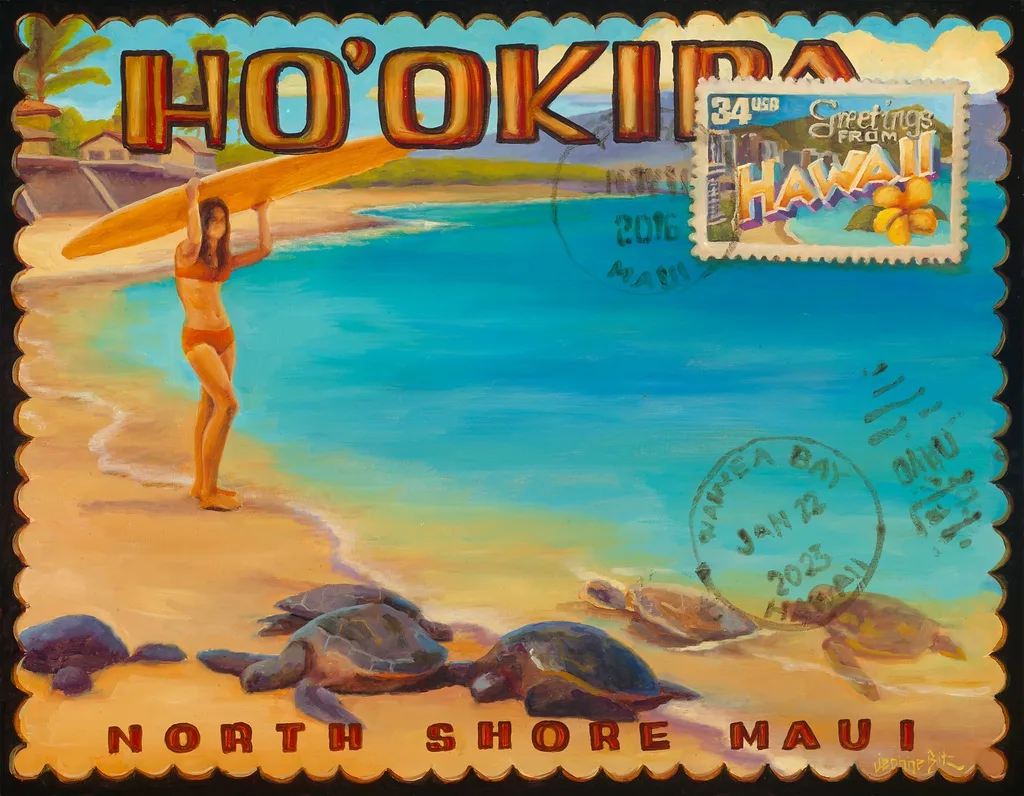 Hookipa by Jeanne Bitz, Oil, 14 x 18 x 1.5