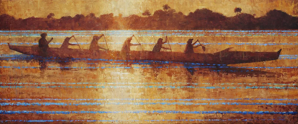 Ia Waa Nui by Jeanne Bitz, Oil, 30 x 72 x 1.5