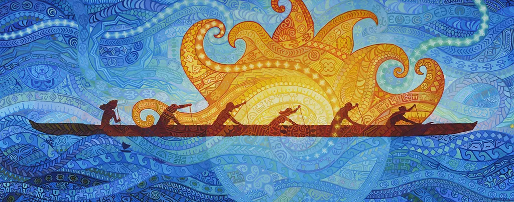 Journey of a Navigator by Jeanne Bitz, Oil, 28 x 72 x 1.5