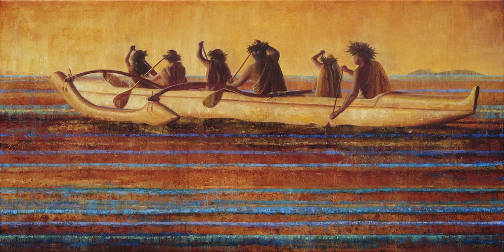 Pii Ka Lewa (Climbing to the Heavens) by Jeanne Bitz, Oil, 30 x 60 x 1.5