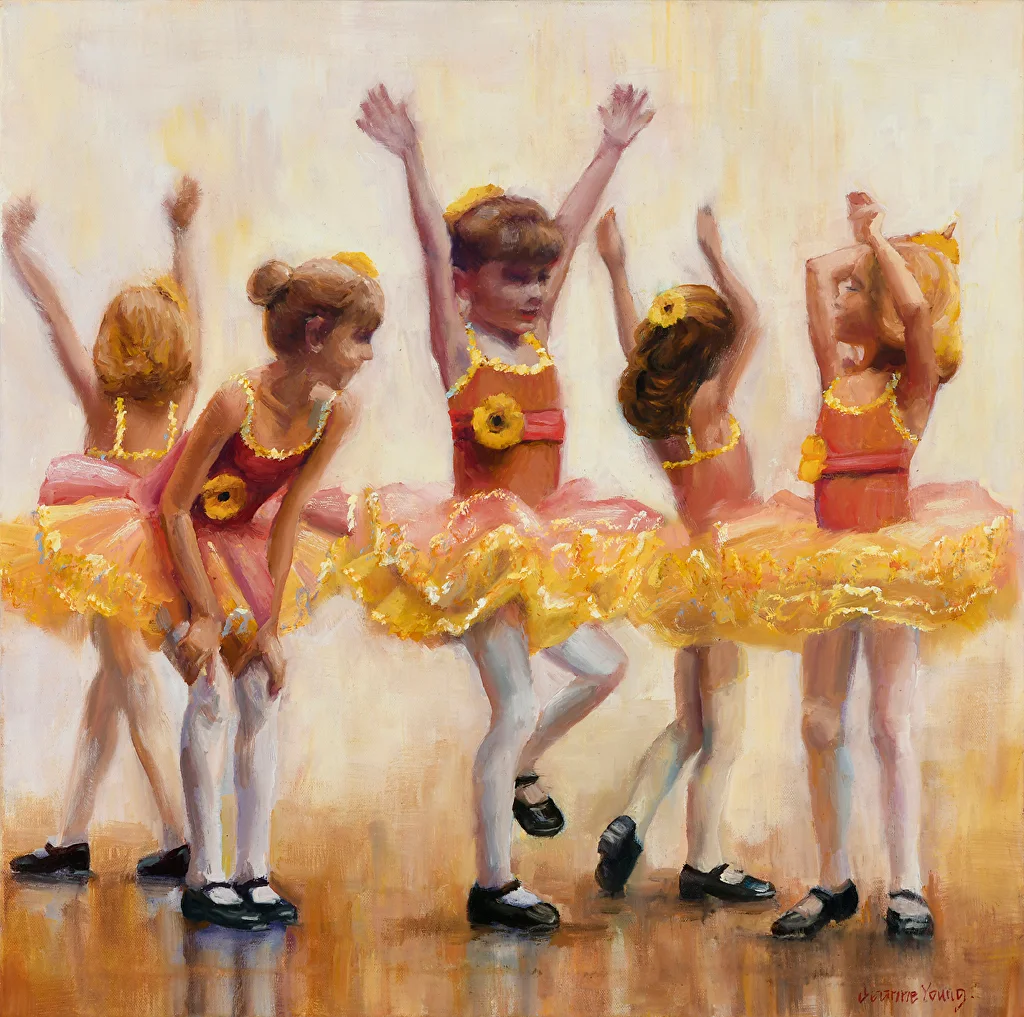Spinning Ballerinas by Jeanne Bitz, Oil, 24 x 24