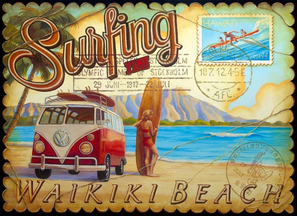 Surfing Time by Jeanne Bitz, Oil, 48 x 66