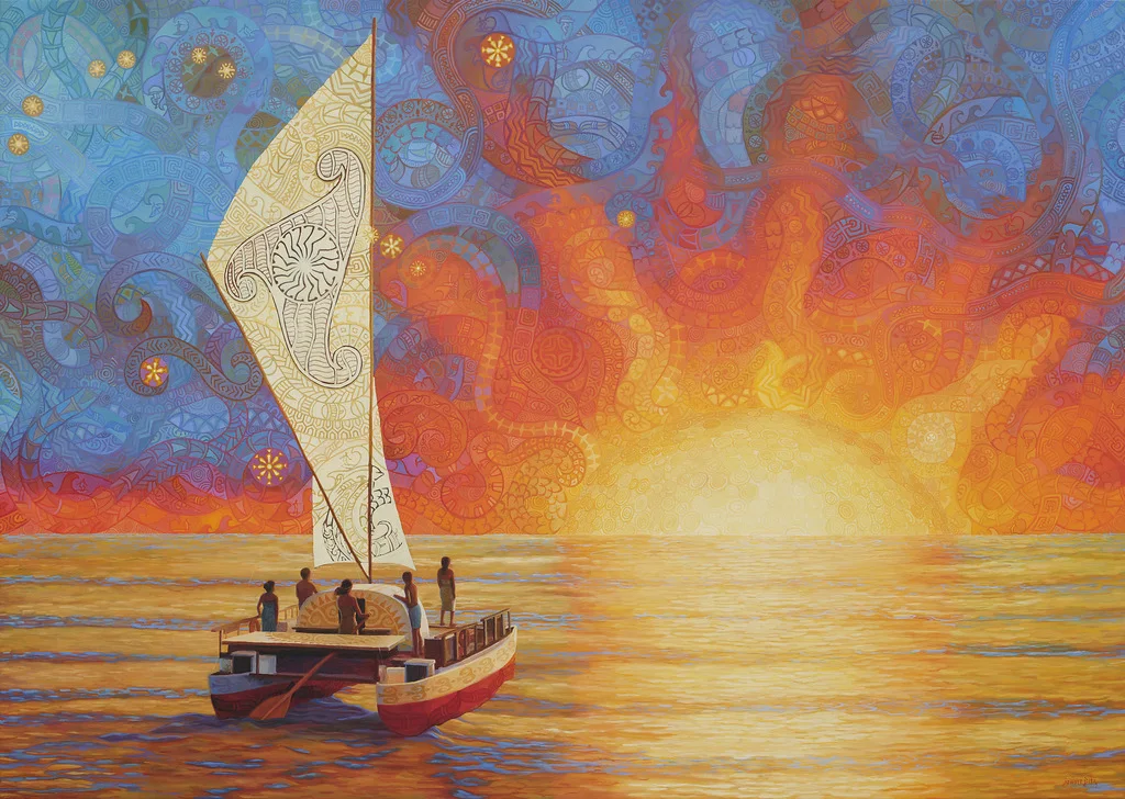 TeAta (Bearer of the Dawn) by Jeanne Bitz, Oil, 54 x 76 x 1.5