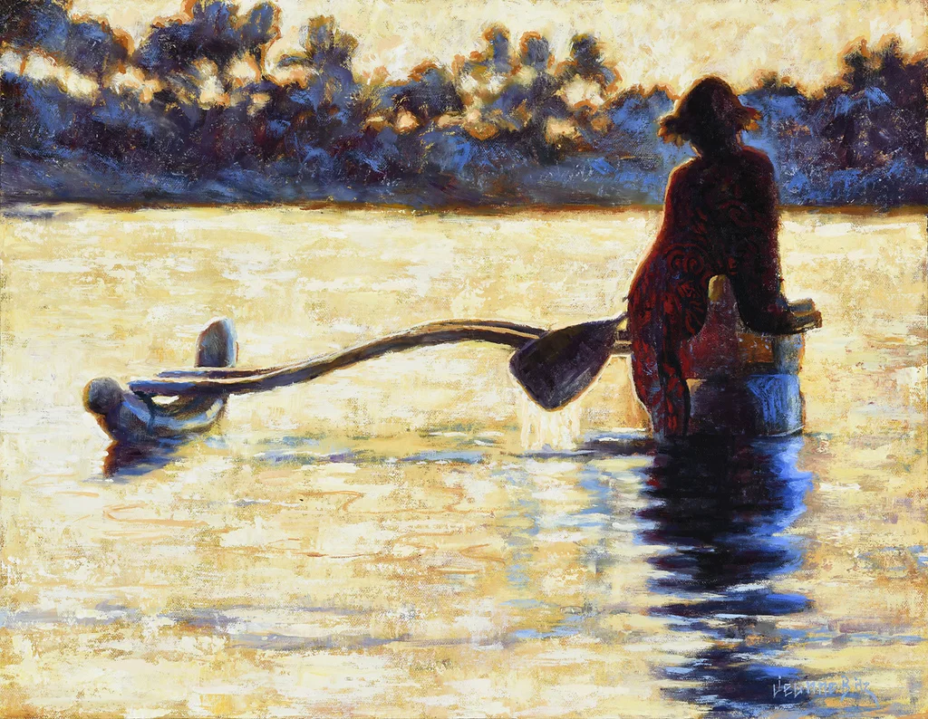 The Hookele (The Steersman) by Jeanne Bitz, Oil, 14 x 18 x Framed