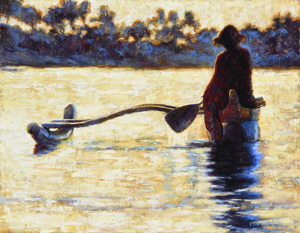 The Hookele (The Steersman) by Jeanne Bitz, Oil, 14 x 18 x Framed